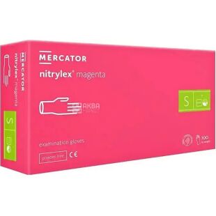 Mercator Nitrylex, 100 шт., Розмір S, Меркатор, Рукавички нітрилові, неопудрені, нестерильні, фуксія