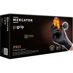 Mercator GoGrip PRO, 50 шт., Розмір L, Меркатор, Рукавички нітрилові текстурні, нестерильні, неопудрені, чорні