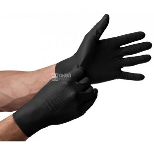 Mercator GoGrip PRO, 50 шт., Розмір L, Меркатор, Рукавички нітрилові текстурні, нестерильні, неопудрені, чорні