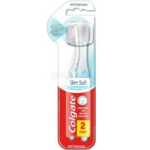 Colgate Slim Soft, 1+1, Зубная щетка Шелковые нити для глубокой очистки, мягкие 
