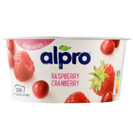 Alpro Raspberry Cranberry, 150 г, Алпро, Соєвий йогурт з малиною та журавлиною, 3%
