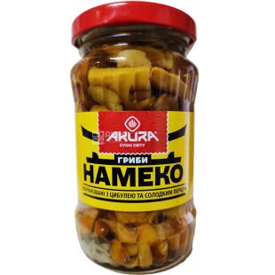 Akura, 180 г, Грибы Намеко, маринованные с луком и сладким перцем