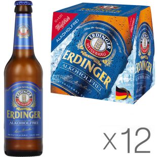 Erdinger Alkoholfrei, Упаковка 12 шт. х 330 мл, Эрдингер, Пиво светлое безалкогольное, стекло