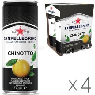 San Pellegrino Chinotto, Упаковка 4 шт. х 0,33 л, Напій газований з екстрактом Померанцю Сан Пелегріно, ж/б