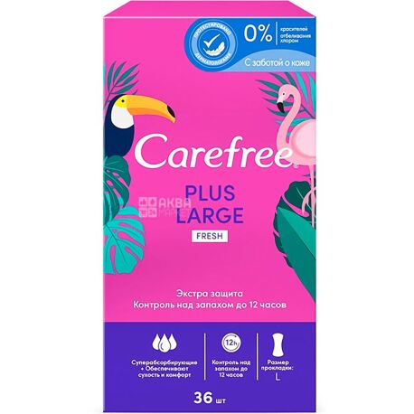 Carefree, Plus Large Fresh, 36 шт., Прокладки щоденні, контроль над запахом