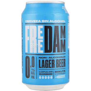 Free Damm, 330 мл, Фри Дам, Пиво безалкогольное светлое, ж/б