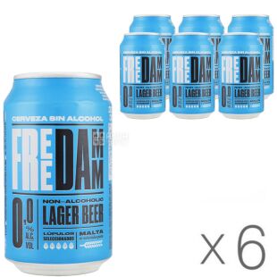 Free Damm, Упаковка 6 шт. х 330 мл, Фри Дам, Пиво безалкогольное светлое, ж/б