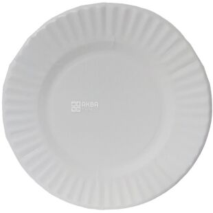 Промтус, Тарілка паперова закусочна кругла, 100 шт., Ø 23 см, біла