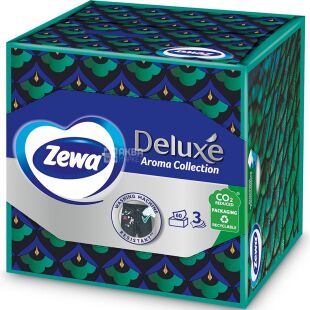 Zewa Deluxe Aroma, 60 шт., Салфетки косметические Зева, 3-х слойные, 20х21 см, ароматизированные, в ассортименте
