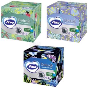 Zewa Deluxe Aroma, 60 шт., Салфетки косметические Зева, 3-х слойные, 20х21 см, ароматизированные, в ассортименте