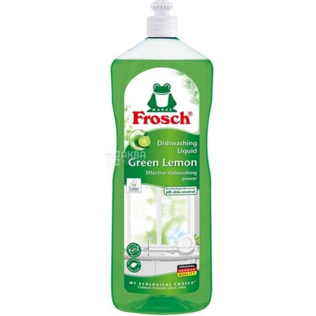 Frosch, Зелений лимон, 1 л, Рідкий засіб для миття посуду, органічне