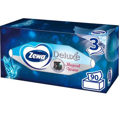 Zewa Deluxе, 90 шт., Салфетки универсальные Зева Делюкс, 3-х слойные, 20х21 см, в ассортименте