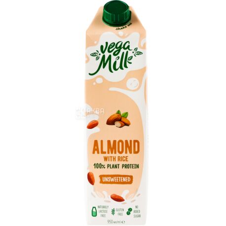 Vega Milk, 950 мл, Напиток  миндальный с рисом, без сахара, 1,5 %