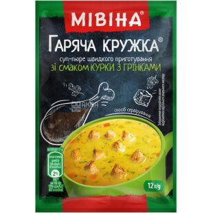 Мивина, 12 г, Суп-пюре, Горячая Кружка, Куриный с гренками