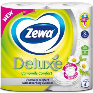 Zewa Deluxe, 4 рул., Туалетная бумага Делюкс, Ромашка, 3-х слойная