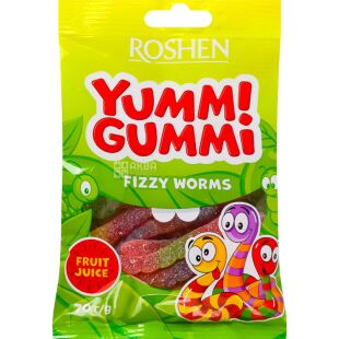 Roshen Yummi Gummi Fizzy Worms, 70 г, Цукерки желейні Шипучі Черв'ячки Яммі Гаммі, Рошен