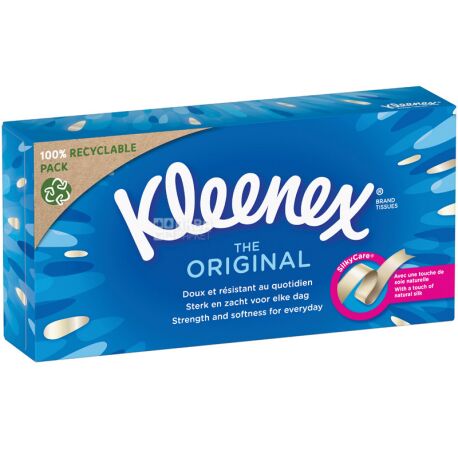 Kleenex Original, 70 шт., Салфетки косметические Клинекс, 3-х слойные, 20х20 см