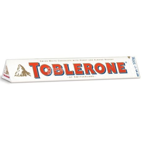 Toblerone, 100 г, Тоблерон, Белый шоколад с нугой из меда и миндаля