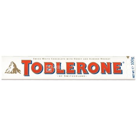 Toblerone, 100 г, Тоблерон, Белый шоколад с нугой из меда и миндаля