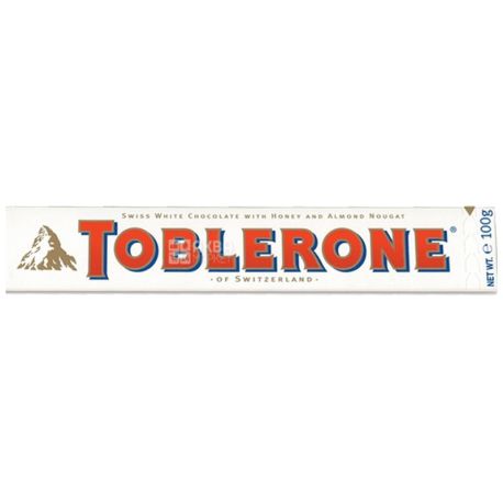 Toblerone, 100 г, Білий шоколад, З нугою з меду та мигдалю