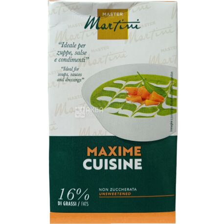 Master Martini, Maxime cuisine, 1 л, Вершки рослинні універсальні, без цукру, 16%, Майстер Мартіні