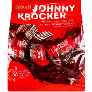 Roshen Johnny Krocker Choco, 350 г, Цукерки вафельні глазуровані з шоколадним кремом Джонні Крокер, Рошен