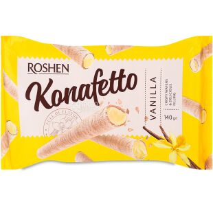 Roshen Konafetto, 140 г, Рошен Конафетто, Вафельные трубочки, с ванильной начинкой