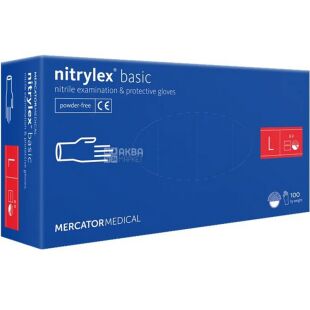 Mercator Nitrylex, 100 шт., Размер L, Меркатор, Перчатки нестерильные, нитриловые, без пудры, синие
