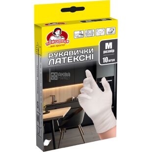 Помічниця, 10 шт., Розмір M, Рукавички латексні для прибирання, в асортименті