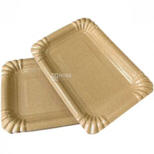 Тарілка паперова закусочна прямокутна, з ламінацією, 200 шт., 12 х 17 см, крафтова