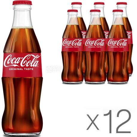 Coca-Cola, Упаковка 12 шт. по 0,25 л, Кока-Кола, Вода сладкая, стекло