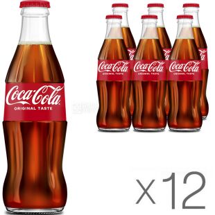 Coca-Cola, Упаковка 12 шт. х 0,25 л, Напій газований Кока-Кола, скло