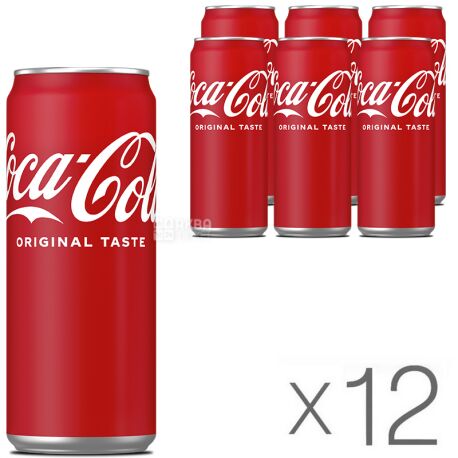 Coca-Cola, Упаковка 12 шт. по 0,33 л, Кока-Кола, Вода сладкая, ж/б