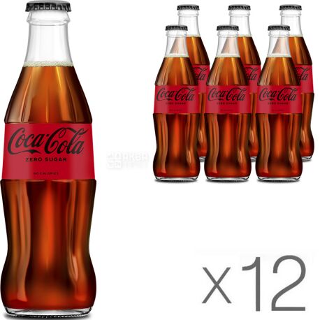 Coca-Cola Zero, Упаковка 12 шт. по 0,25 л, Кока-Кола Зеро, Вода солодка, низькокалорійна, скло