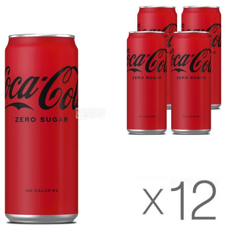 Coca-Cola Zero, Упаковка 12 шт. по 0,33 л, Кока-Кола Зеро, Вода солодка, низькокалорійна, ж/б