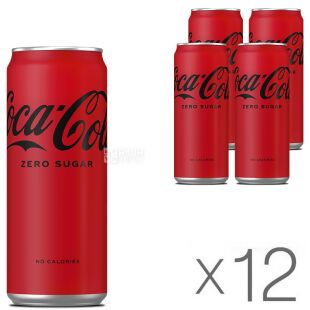 Coca-Cola Zero, Упаковка 12 шт. х 0,33 л, Напій газований Кока-Кола, без цукру, ж/б