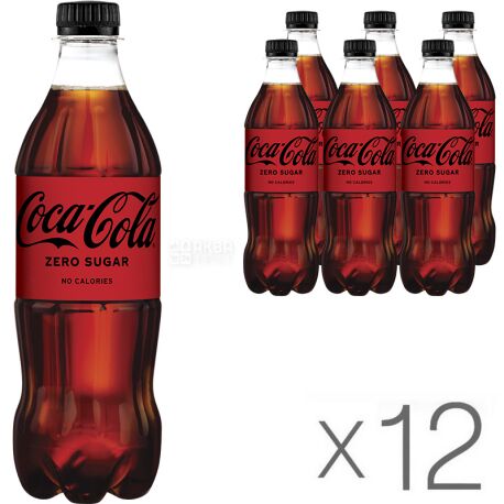 Coca-Cola Zero, Упаковка 12 шт. по 0,5 л, Кока-Кола Зеро, Вода сладкая, ПЭТ