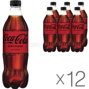 Coca-Cola Zero, упаковка 12 шт. х 0,5 л, Напиток газированный Кока-Кола, без сахара, ПЭТ