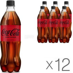 Coca-Cola Zero,  Упаковка 12 шт. х 0,75 л, Напій газований Кока-кола, без цукру, ПЕТ