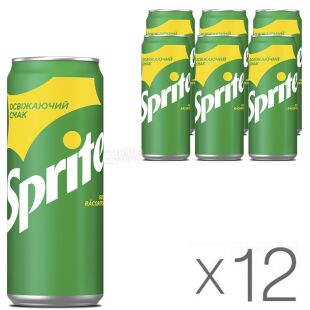 Sprite, Упаковка 12 шт. х 0,33 л, Напій газований Лимон-Лайм Спрайт, ж/б