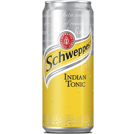 Schweppes Indian Tonic, 0,33 л, Напиток газированный Индиан Тоник, ж/б