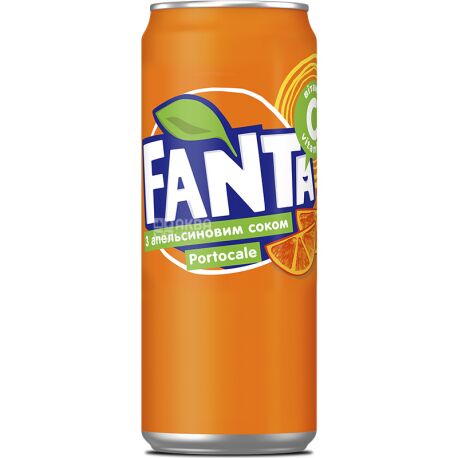 Fanta, Апельсин, 0,33 л, Фанта, Вода солодка, з натуральним соком, ж/б