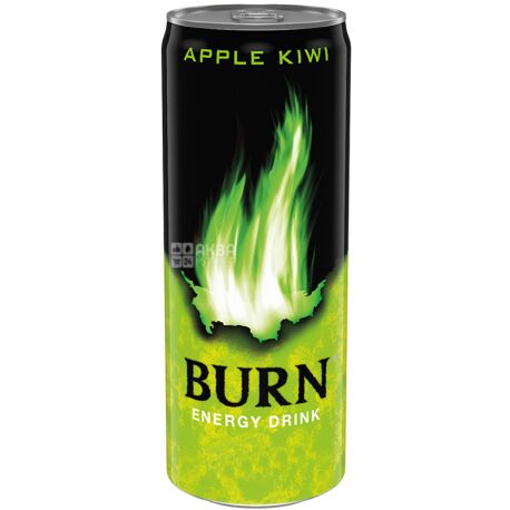 Burn Apple Kiwi, 0,25 л, Напій енергетичний Берн Еппл Ківі