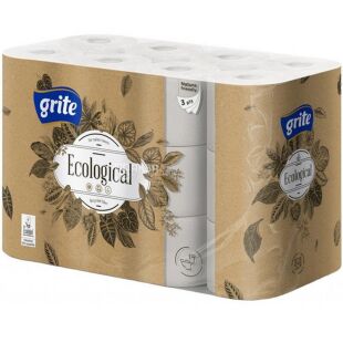 Grite Plius Ecological, 24 рул., Туалетний папір Грите Плюс Еколоджикал, 3-х шаровий, 14 м