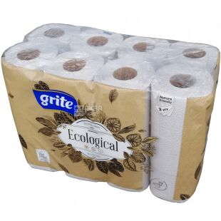 Grite Plius Ecological, 24 рул., Туалетний папір Грите Плюс Еколоджикал, 3-х шаровий, 14 м