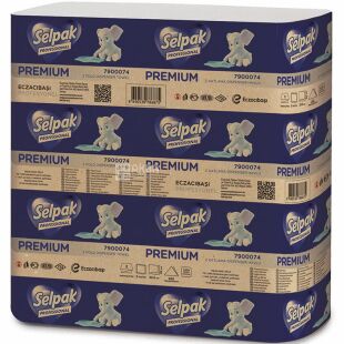 Selpak Pro Premium, 200 листов, Бумажные полотенца Селпак, 2-х слойные, Z-сложения, белые, 200 шт., 235х240 мм