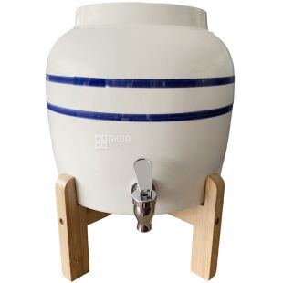 ViO CD-01, Диспенсер керамический для воды, Синяя полоса, подставка и краник в комплекте