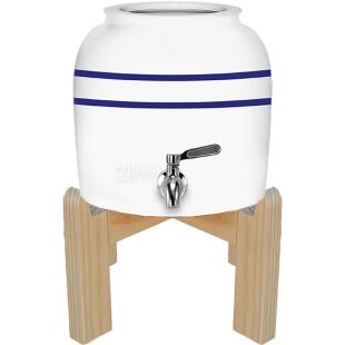 ViO CD-01, Диспенсер керамический для воды, Синяя полоса, подставка и краник в комплекте