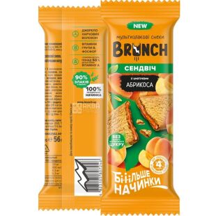 Brunch, 56 г, Бранч, мультизлаковий батончик-сендвіч з абрикосовою начинкою