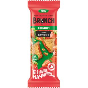 Brunch, 56 г, Бранч, мультизлаковий батончик-сендвіч, з полуничною начинкою